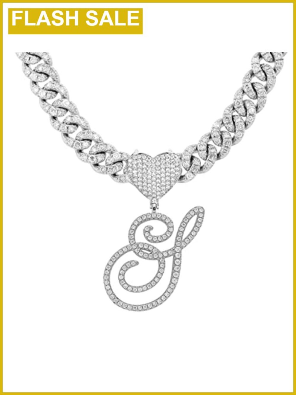 Cuban Link Chain Necklace Initial Pendant Silver Tone